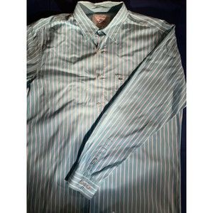 Lacoste Shirt Adult 42 X Large Teal / White Stripped Button Up Long Sleeve